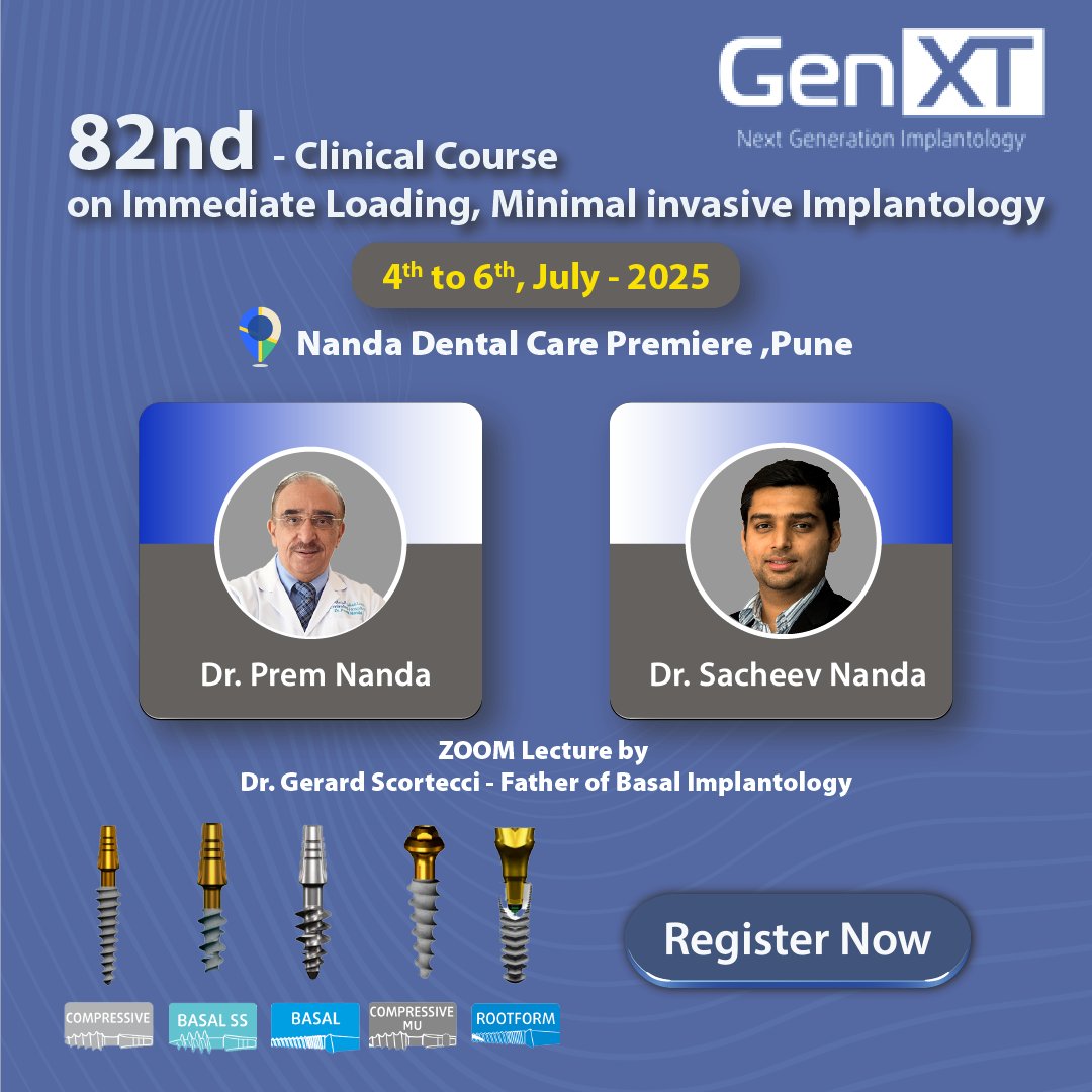 ChannelDentist's tweet image. 🚨 82nd Clinical Course Alert! 🚨
🔥 Master the Art of Immediate Loading &amp;amp; Minimally Invasive Implantology 🔥

🔗 Register Here: dentistchannel.online/events/show/82…

#Implantology #DentalCourseIndia #BasalImplants #ImmediateLoading #PterygoidImplants #DentalSurgeons#DentistChannelOnline