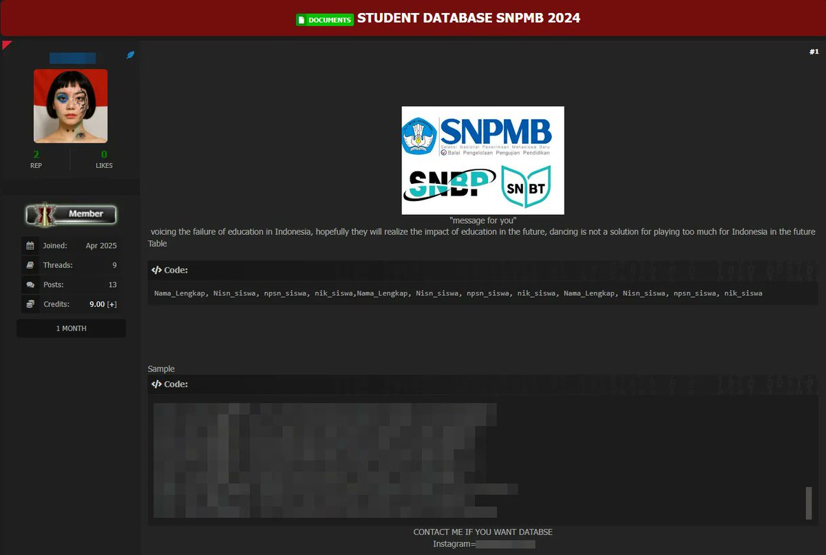 DailyDarkWeb's tweet photo. Indonesia's National University Admissions Body (SNPMB) Allegedly Suffers Major Data Breach https://t.co/GP6V7w5V0u https://t.co/Fcx9P0zLFG