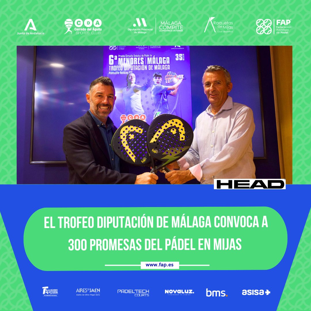 📝El Trofeo Diputación de Málaga convoca a 300 promesas del pádel en #Mijas
✳️Esta 6ª Prueba del Circuito Andaluz de Menores, puntuable para el ranking nacional, tendrá lugar del 6 al 8 de junio en Raquetas de Mijas y Cerrado del Águila.

🔍Léelo aquí: bit.ly/4jmjP08