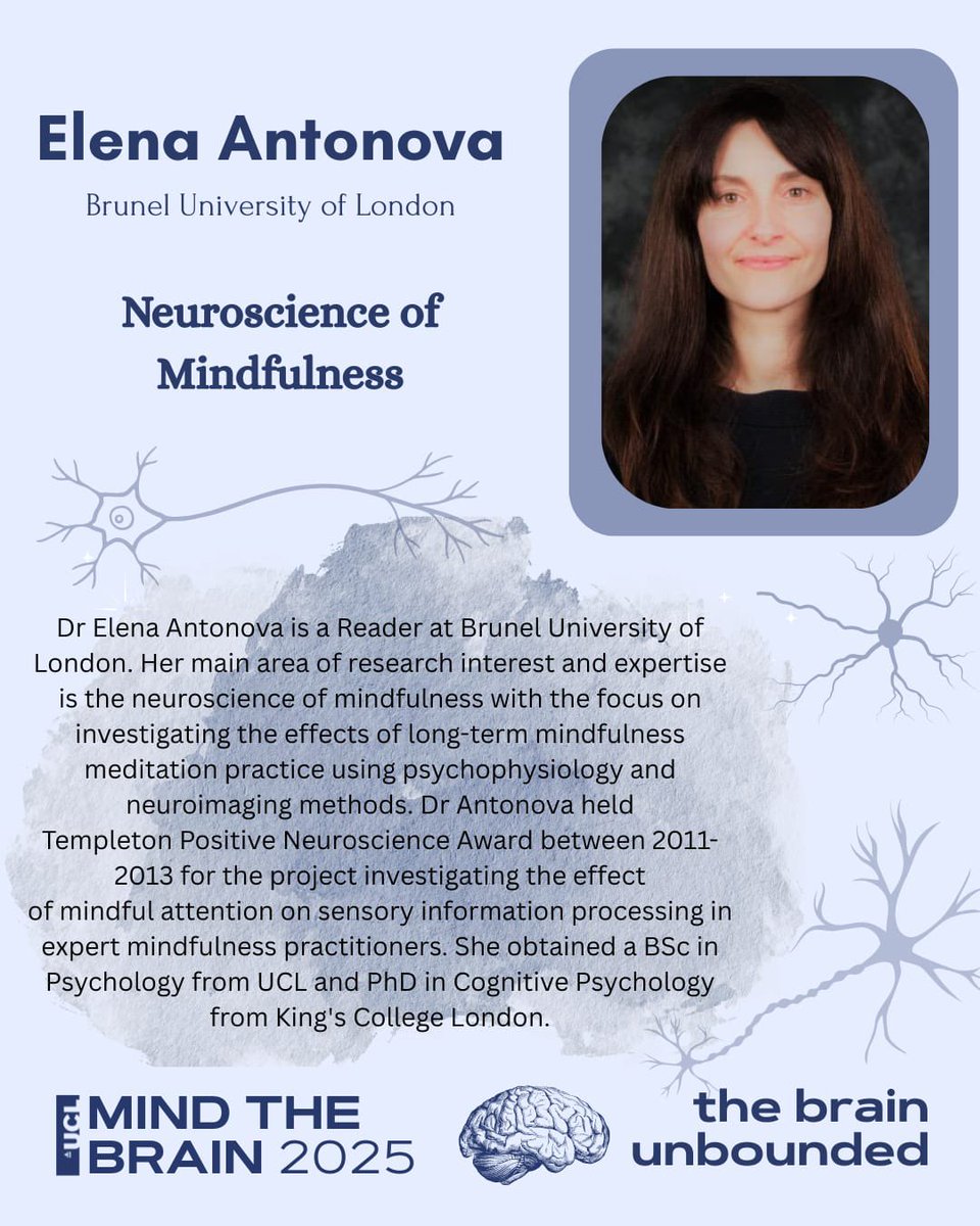 📢 Our final speaker for Mind the
Brain conference is Dr Elena Antonova!

🗓️ Join Mind the Brain on June 14th 9:00 - 15:00 to hear more!

🎟️ Ticket sales ongoing! Hurry, Book now!

🔗 Link in bio

#mindthebrain #mindthebrain2025
#cognitiveneuroscience #brain #mind #cognition