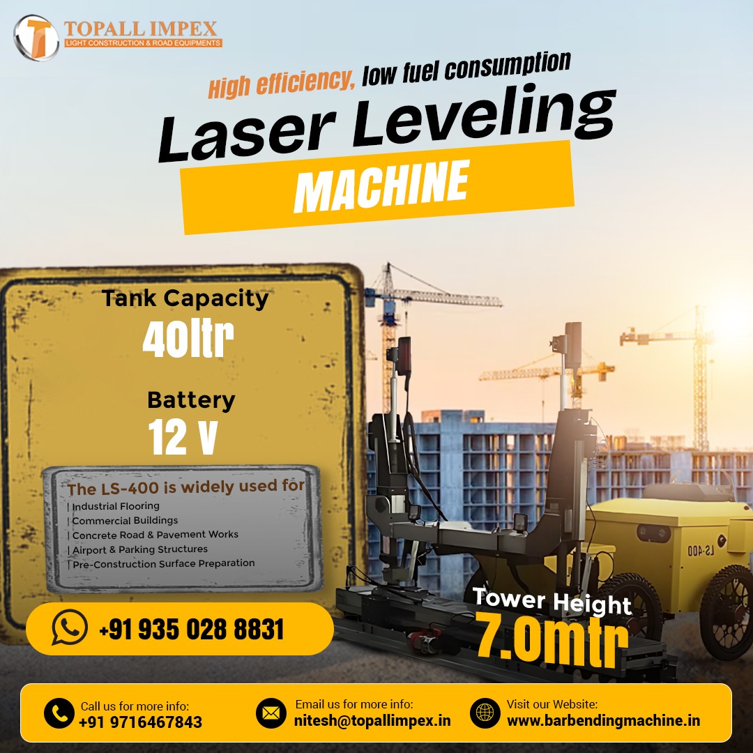 Topallimpex's tweet image. ⚙️ Precision. Power. Performance.
Meet the LS-400 Laser Leveling Machine from #TopallImpex
Ideal for:
✅ Industrial floors
✅ Concrete roads
✅ Airports &amp;amp; more
🌐barbendingmachine.in
#ConstructionTools #LevelingMachine #InfraTech #B2BConstruction #RoadBuilding #TopallIndia