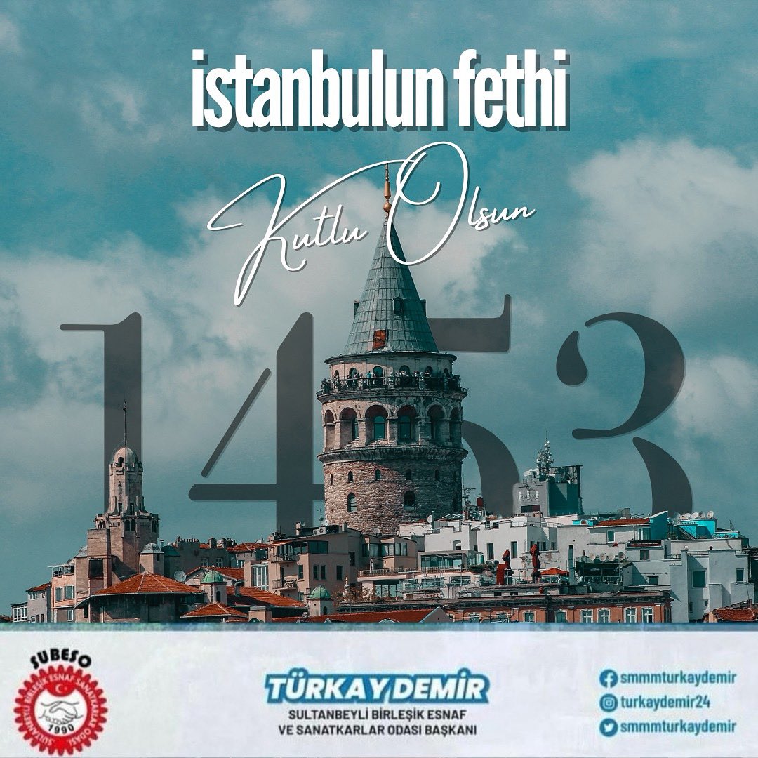 “Biz toprаklаrı değil gönülleri feth etmeye gidiyoruz.” 
–Fаtih Sultаn Mehmet

İstanbul’un Fethi’nin 572. yıl dönümünde, tüm şehitlerimizi rahmetle anıyoruz.

<a href="/smmmturkaydemir/">Türkay Demir</a> 

#subeso #istanbulunfethi1453