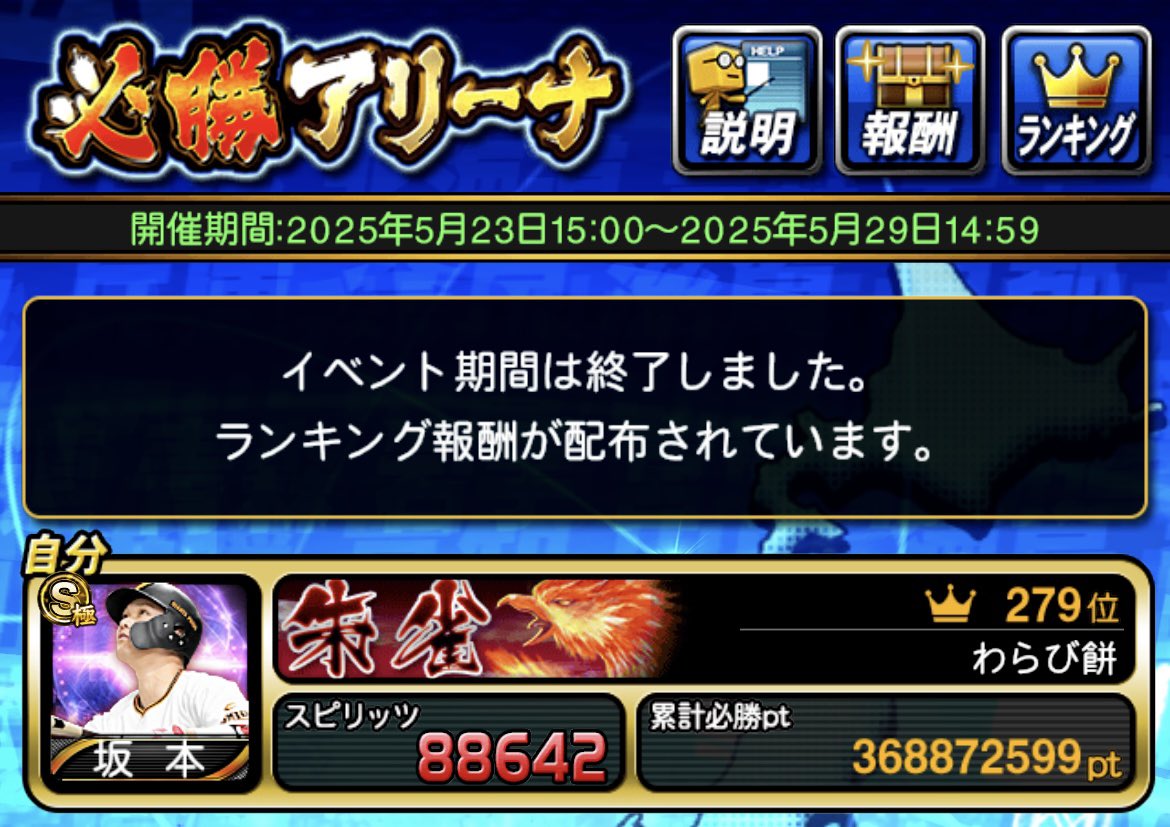 ランキングお疲れ様でした！！
今回は勢い余っていつもより少し走りすぎました笑
#プロスピA