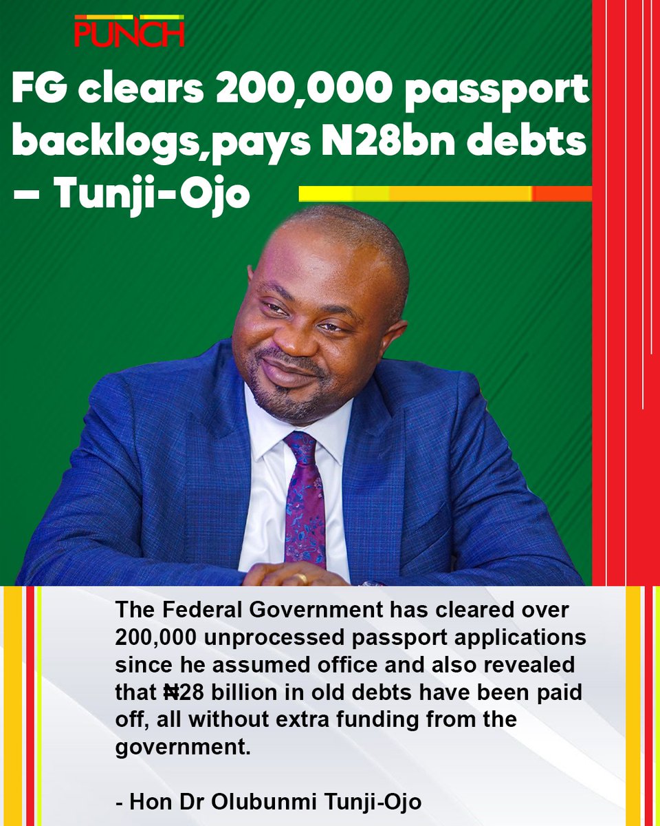 Ekitiketekan's tweet photo. TUNJI-OJO HAS PROVED THINGS CAN WORK IN THIS NATION...

The Federal Government has cleared over 200,000 unprocessed passport applications since he assumed office and also revealed that ₦28 billion in old debts have been paid off, all without extra funding from the government. - Hon Dr Olubunmi Tunji-Ojo @BTOofficial

E-visa 
E-gate 
Contactless 
Timely promotion for officers
Hazard allowance 
NCS and FFS reform
Functional NSCDC, etc. #RenewedHope is fully functional function in the Ministry of Interior, congratulations President Bola Ahmed Tinubu @officialABAT @NGRPresident.