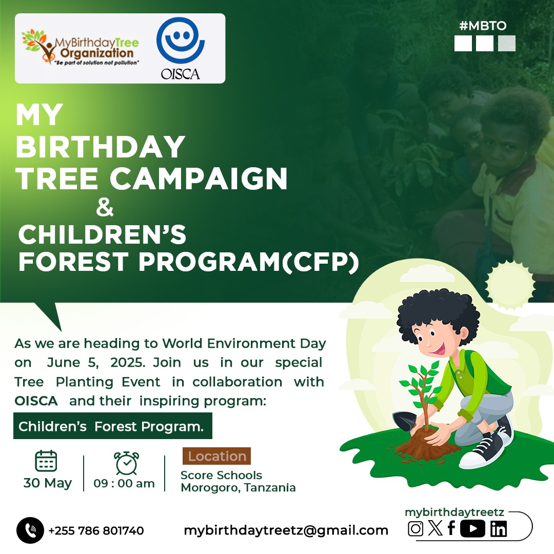 Get ready to make a green impact this month 

 Join the #mybirthdaytreecampaign2025 and #ChildrensorestProgram  In collaboration with OISCA, we’re planting trees to celebrate World Environment Day on June 5 and inspire a sustainable future with the Children’s Forest Program.