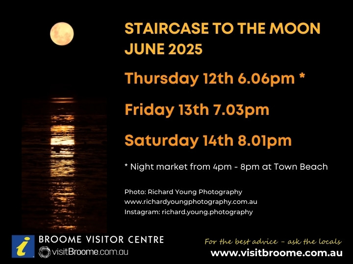 Come and experience the Staircase to the Moon in Broome this June. The Broome Visitor Centre can help with information, bookings, accommodation and more!
visitbroome.com.au/info/staircase…  #visitbroome