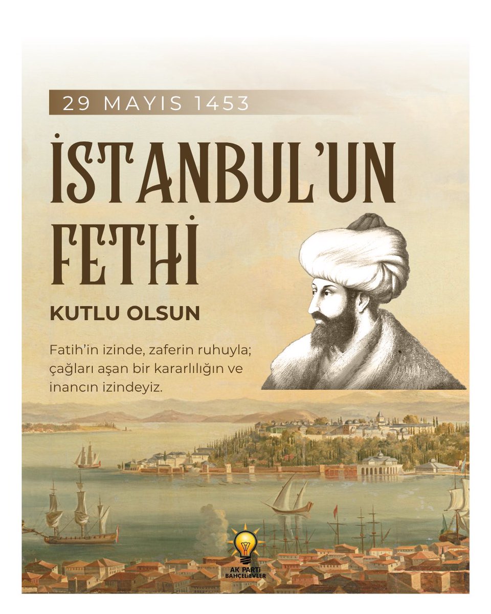 “Geceler vardır; dirilişe gebedir. Fecr olur.
Şehr-i İstanbul feth olunur. Bir çağ kapanır. Bir çağ açılır…”

Fatih Sultan Mehmet Han ve muzaffer ordusunu rahmet ve minnetle anıyor, #İstanbulunFethi'nin 572. yıl dönümünü kutluyoruz.🇹🇷

 #Fetih1453
#FatihSultanMehmet
#29Mayıs1453