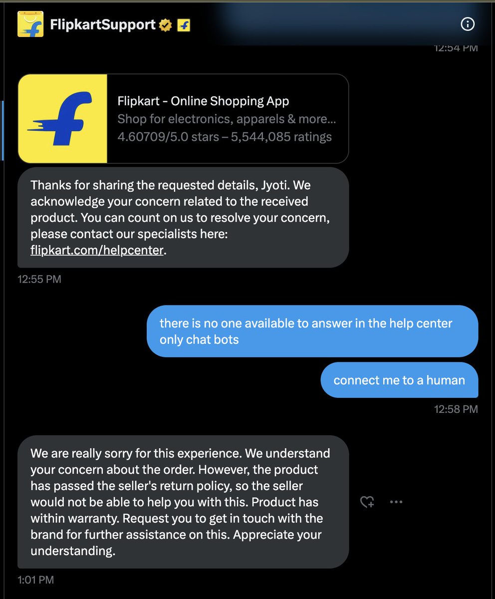shantanu1405's tweet photo. @flipkartsupport @flipkartsupport @Flipkart Please check the issue and then come up with a solution, you are not able to solve my problem instead it is getting more complicated.
please connect me to a customer representative, please refer the screenshots. https://t.co/majbmpXa7P