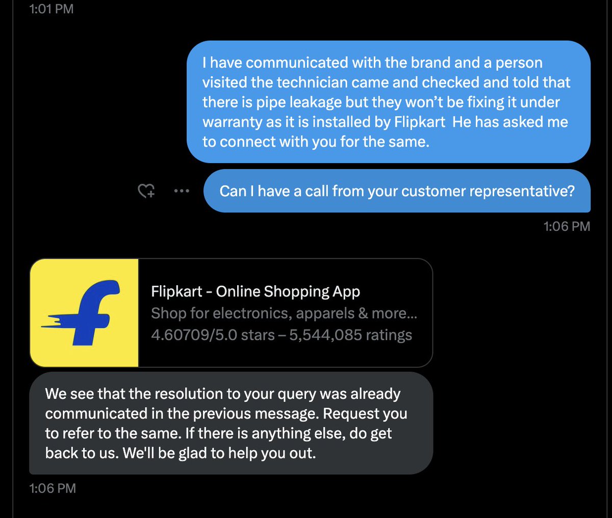 shantanu1405's tweet photo. @flipkartsupport @flipkartsupport @Flipkart Please check the issue and then come up with a solution, you are not able to solve my problem instead it is getting more complicated.
please connect me to a customer representative, please refer the screenshots. https://t.co/majbmpXa7P