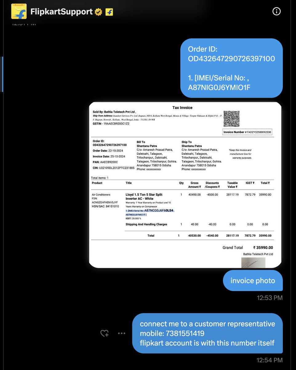 shantanu1405's tweet photo. @flipkartsupport @flipkartsupport @Flipkart Please check the issue and then come up with a solution, you are not able to solve my problem instead it is getting more complicated.
please connect me to a customer representative, please refer the screenshots. https://t.co/majbmpXa7P
