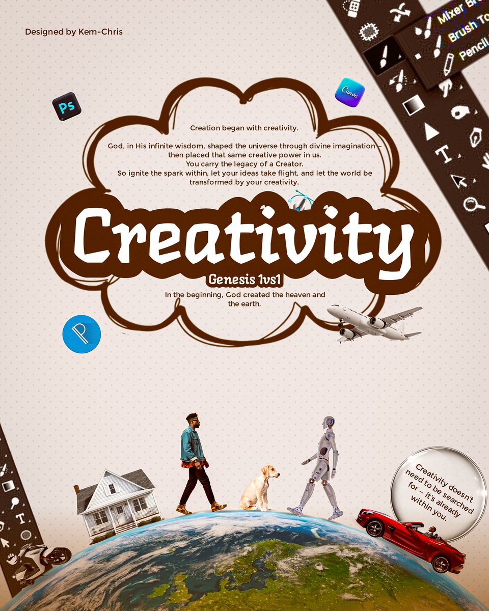 Kemchrisgraphix's tweet image. Creativity started with God.
That same spark lives in you.
You don’t need to search for it — just ignite it. 🌍🔥 #KemChrisGraphix #Creativity #Genesis1v1