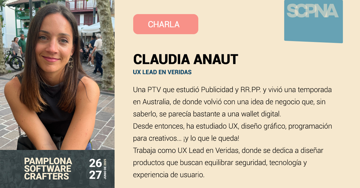 ¡𝗣𝗮𝗺𝗽𝗹𝗼𝗻𝗮 𝘁𝗶𝗲𝗻𝗲 𝗰𝗮𝗻𝘁𝗲𝗿𝗮 𝘆 𝗱𝗲 𝗹𝗮 𝗯𝘂𝗲𝗻𝗮!

Claudia Anaut es UX Lead en #Veridas, donde equilibra seguridad, tecnología y experiencia de usuario sin perder el foco en lo que importa: las personas. 

Publicista de formación, diseñadora de vocación y