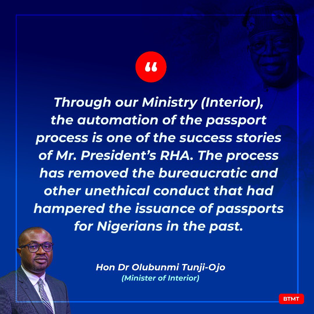 “Mr. President is not one to turn a blind eye to underperformance. He doesn’t wait for people to grade him before he grades himself. He is that hard on deliverables. He knows when, where and how developments should flow”. - Dr Olubunmi Tunji-Ojo, Minister of Interior