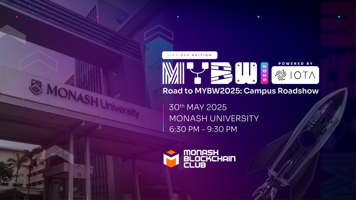 MY Blockchain Week (@malaysiabcw) on Twitter photo 🚨 Reminder: Monash, it’s your turn.
The #MYBW2025 x <a href="/mumbcs/">Monash Blockchain Club</a> Campus Roadshow kicks off tomorrow — don’t miss out on real convos, fresh perspectives, and the next wave of builders.
🎟 Lock in your spot: lu.ma/j6zlmlau
The #LiftOff continues. 🚨 Reminder: Monash, it’s your turn.
The #MYBW2025 x <a href="/mumbcs/">Monash Blockchain Club</a> Campus Roadshow kicks off tomorrow — don’t miss out on real convos, fresh perspectives, and the next wave of builders.
🎟 Lock in your spot: lu.ma/j6zlmlau
The #LiftOff continues.