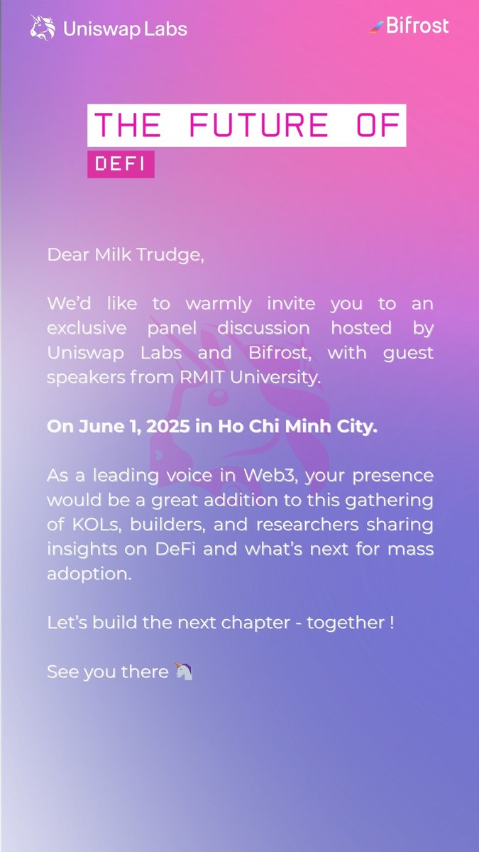 ๐Milk Trudge โโโ (@milk_trudge) on Twitter photo Special thanks to <a href="/Bifrost/">Bifrost - Omnichain LST</a> and <a href="/Uniswap/">Uniswap Labs ๐ฆ</a> for inviting me to join the discussion. It's truly an honor for Milk Trudge ๐ค๐ค๐ค Special thanks to <a href="/Bifrost/">Bifrost - Omnichain LST</a> and <a href="/Uniswap/">Uniswap Labs ๐ฆ</a> for inviting me to join the discussion. It's truly an honor for Milk Trudge ๐ค๐ค๐ค