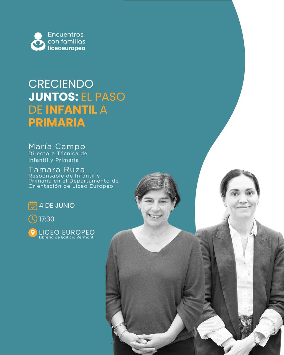 On Wednesday, June 4th at 5:30 p.m., we host a new Family Meeting focused on the transition from Early Childhood to Primary Education.

Register: forms.gle/chjDwRdeW4fF2p…

--

El próximo miércoles 4 de junio a las 17:30 h celebramos un nuevo Encuentro con Familias, centrado en el