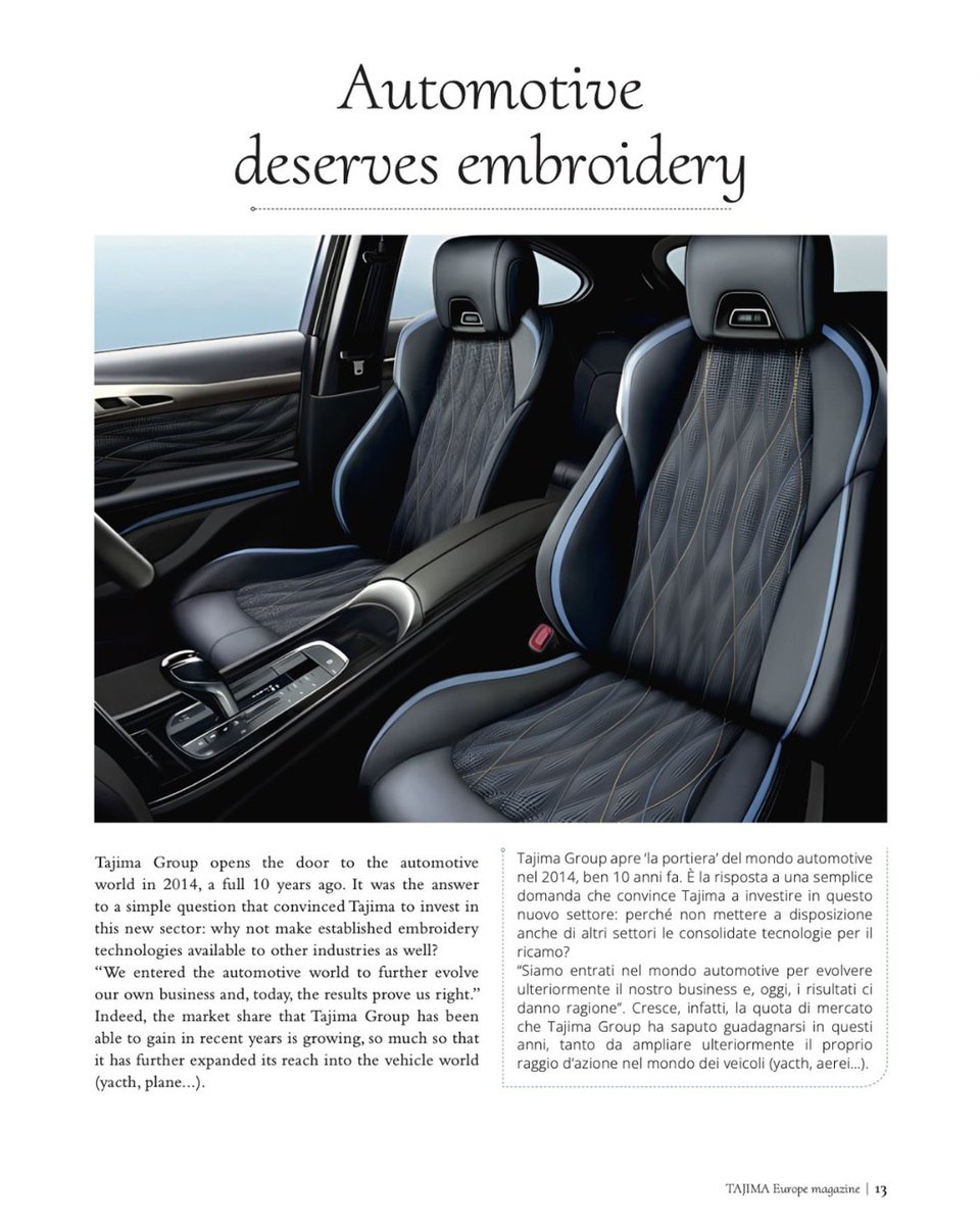 studioauriga's tweet photo. Dal 2014 Tajima risponde alle necessità del mondo automotive, investendo sullo sviluppo di soluzioni tecnologiche nell'ambito della decorazione di interni.

📰 Tajima Europe Magazine - Seconda Edizione
👉 Richiedi la tua copia gratuita sul sito https://t.co/G6gDTnYMC1 https://t.co/1Ep0slJafR