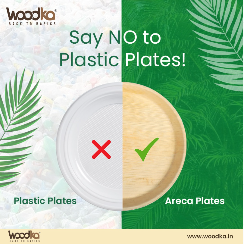 ♻️ Say NO to Plastic. Say YES to Nature. 🌿

Why use toxic plastic when you can switch to 100% natural, biodegradable Areca Plates? 🌍✨
Sustainable. Stylish. 
Your one small step can make a big difference.
✅ Leak-proof
✅ Microwave-safe

Shop now at woodka.in
