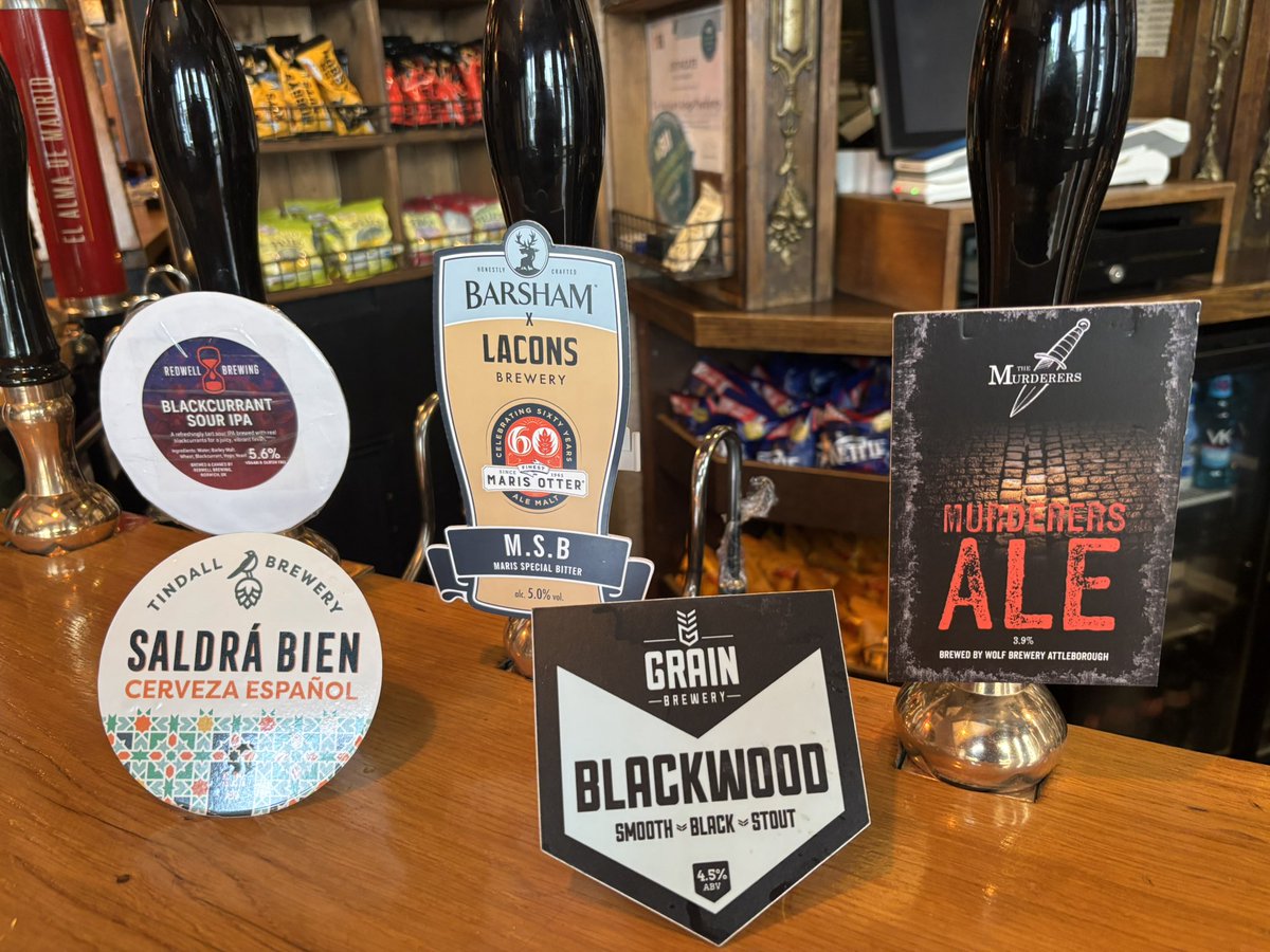 Murderers Pub - Norwich (@murderersphil) on Twitter photo Lovely day to come and visit us on the #cityofale malt trail
Fantastic beers available from
<a href="/grainbrewery/">Grain Brewery</a>
<a href="/WolfBrewery/">Wolf Brewery</a>
<a href="/LaconsBrewery/">Lacons Brewery</a> #BarshamBrewery
#Redwell
<a href="/tindallbrewery/">Tindall Brewery</a> Lovely day to come and visit us on the #cityofale malt trail
Fantastic beers available from
<a href="/grainbrewery/">Grain Brewery</a>
<a href="/WolfBrewery/">Wolf Brewery</a>
<a href="/LaconsBrewery/">Lacons Brewery</a> #BarshamBrewery
#Redwell
<a href="/tindallbrewery/">Tindall Brewery</a>