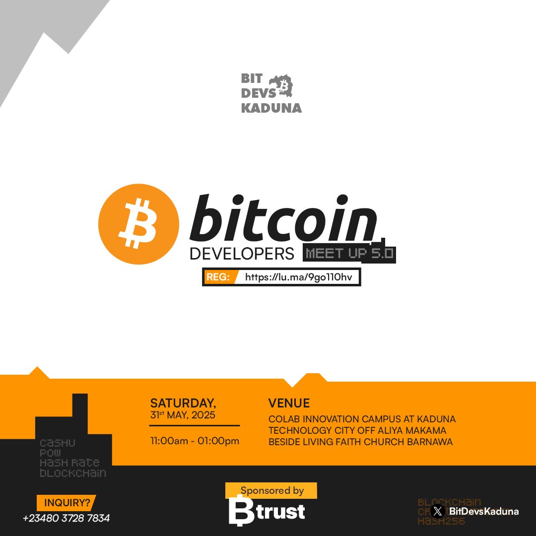 ₿Zaddyy⚡️🦀 (@zaddyofcrypto) on Twitter photo Join us at the <a href="/BitDevsKaduna/">BitDevs Kaduna</a>
Registration link: lu.ma/9go110hv Join us at the <a href="/BitDevsKaduna/">BitDevs Kaduna</a>
Registration link: lu.ma/9go110hv