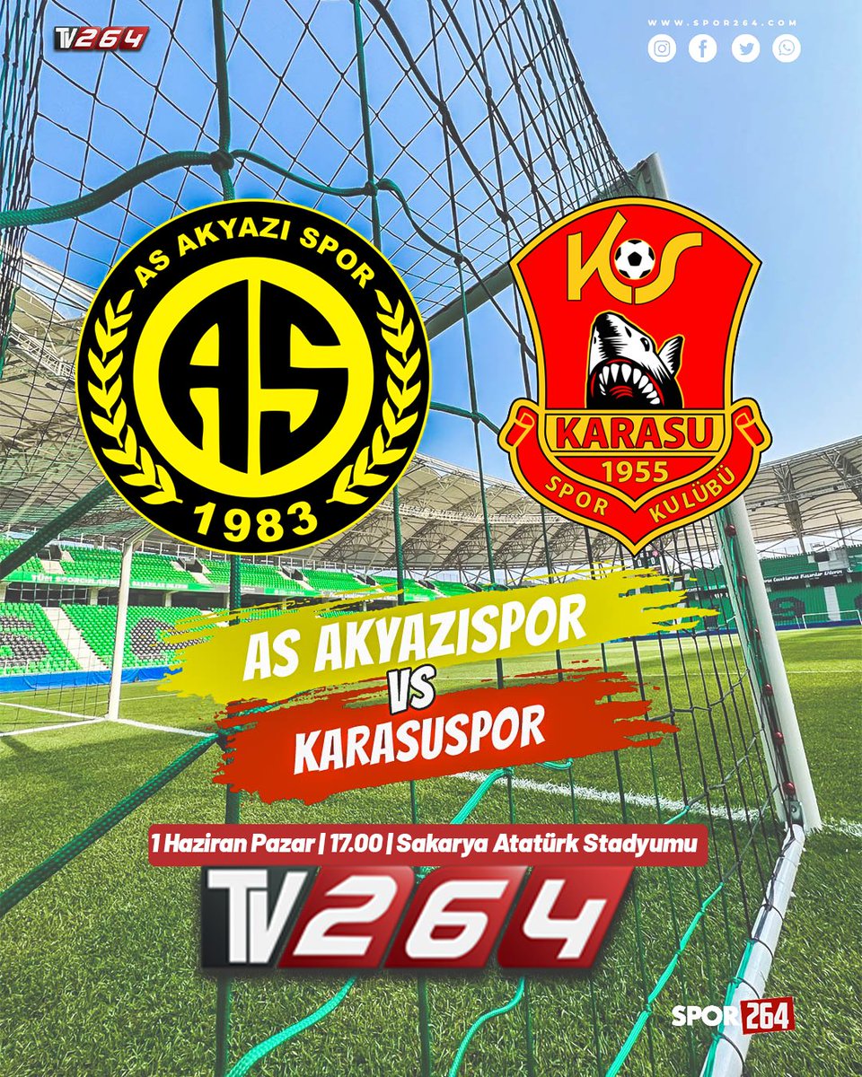 🏟️ Sakarya Atatürk Stadyumu’nda Final Zamanı!
⚽ Karasuspor 🆚 As Akyazıspor
📆 1 Haziran Pazar
🕔 Saat 17.00
📺 Canlı Yayın: Tv264

Bölgesel Amatör Lig yolunda kader maçı!

Karasuspor mu kalacak, yoksa As Akyazıspor mu yükselecek?

Bu heyecanı yerinde yaşayamayanlar için tek