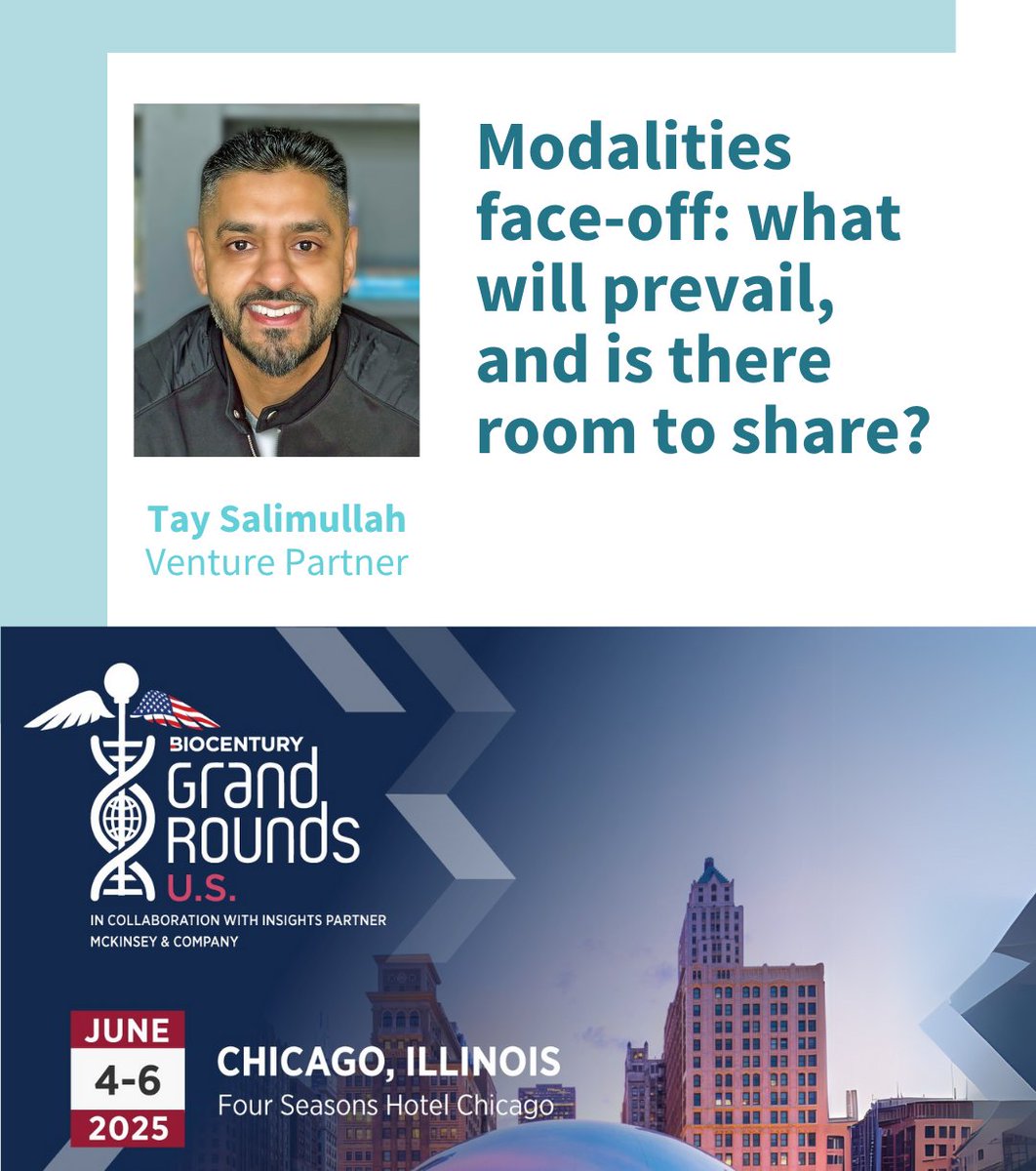 Next week, Venture Partner, Tay Salimullah will be joining a panel at the <a href="/BioCentury/">BioCentury</a> Grand Rounds U.S. in Chicago on 5 June! They’ll be diving into “Modalities face-off: what will prevail, and is there room to share?”
#4BIO #VC #AdvancedTherapies