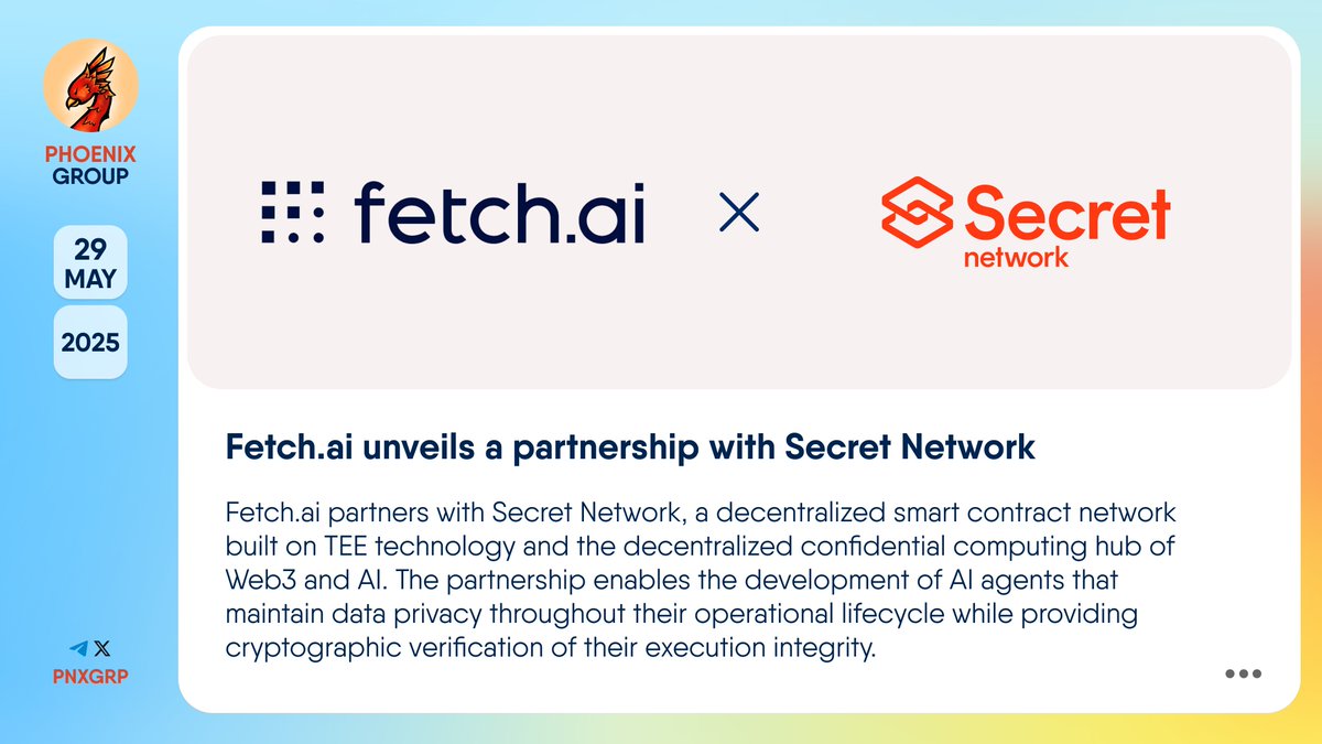 PHOENIX - Crypto News & Analytics (@pnxgrp) on Twitter photo 🤝 <a href="/Fetch_ai/">Fetch.ai</a> unveils a partnership with <a href="/SecretNetwork/">Secret Network</a>
#Fetchai partners with #SecretNetwork, a decentralized smart contract network built on TEE technology and the decentralized confidential computing hub of #Web3 and #AI. The partnership enables the development of #AIagents 🤝 <a href="/Fetch_ai/">Fetch.ai</a> unveils a partnership with <a href="/SecretNetwork/">Secret Network</a>
#Fetchai partners with #SecretNetwork, a decentralized smart contract network built on TEE technology and the decentralized confidential computing hub of #Web3 and #AI. The partnership enables the development of #AIagents