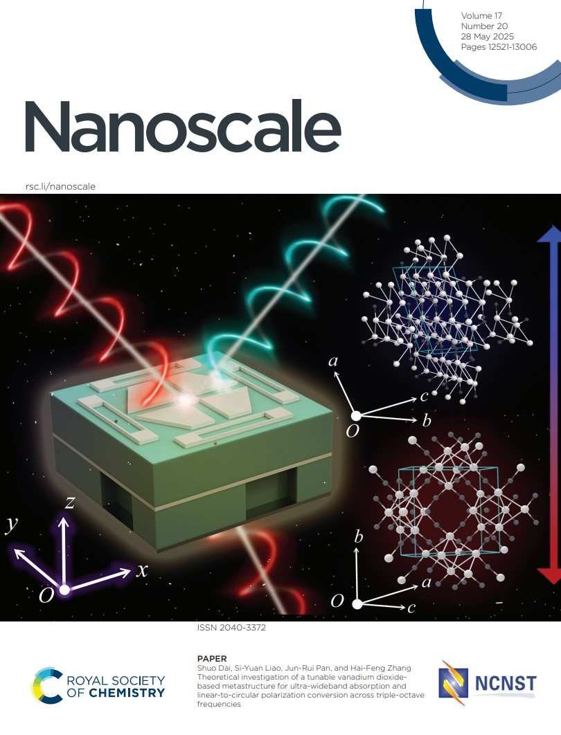 Nanoscale Issue 20's outside front cover features a 'Theoretical investigation of a tunable vanadium dioxide-based metastructure for ultra-wideband absorption and linear-to-circular polarization conversion across triple-octave frequencies'

Read more 👇: 
doi.org/10.1039/D5NR00…