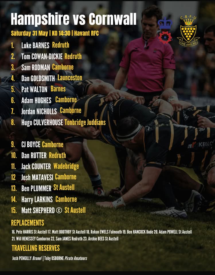 Cornwall team to play Hampshire on Saturday. #blackandgold #upcornwall