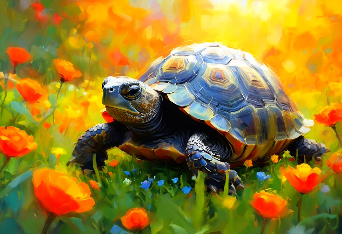 andy_corah's tweet image. The Garden Keeper 🌼☀️ Slow steps through soft clover, petals bow in greeting. The sun rises gently, 
as if not to startle the oldest soul in the garden. Good morning, my friends 🫶☕️🌄 #AIart #Garden #Tortoise