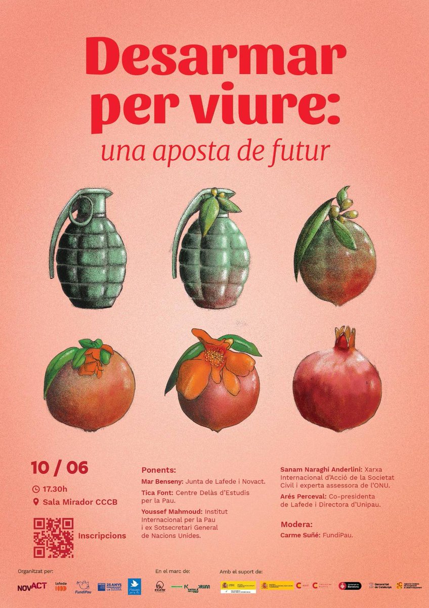 Desarmar per viure no és una utopia. És una necessitat.
Davant el #ReArmEurope i l’escalada bèl·lica, compartim alternatives basades en el diàleg, la cooperació i la cultura de pau. T’hi apuntes?

📍 10 de juny, 17.30h - Sala Mirador, CCCB
✍️ Inscripcions: forms.gle/DDS8nfkG2gheF7…