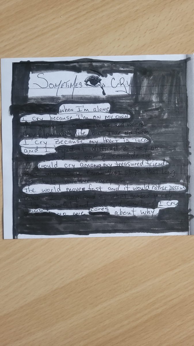 Chessbrookesc's tweet image. Students have been getting creative with blackout poetry! 📓

A simple activity that anyone can do to create new writing from texts that are already provided.

With a few days left of half term, why not give it a go!