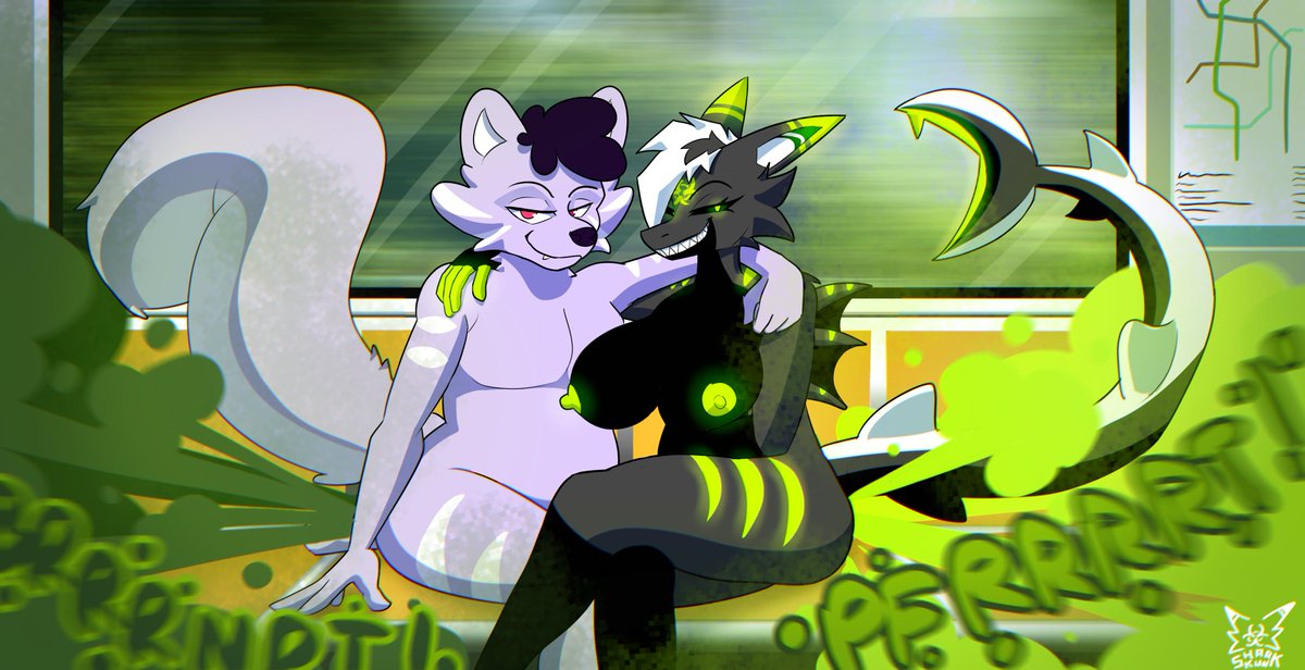 SharkSkunk's tweet photo. Juuuust so everyone is well aware, not even public transportations are safe from the partner in grime! 

The last train got absolutely smogged~ 💚💜

🦨: @StinkbombSkunk 

#furryfart #eproctophilia https://t.co/DwIT1gI1jj