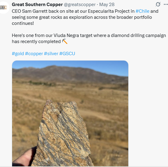 Oilplayer2009 (@oilplayer2009) on Twitter photo #GSCU (3.35p) sits near bottom of 3 month trading range - news expected
Shares traded at 5.2p in April - Looks a good entry point
Great Southern Copper (<a href="/greatscopper/">Great Southern Copper</a>) / X #GSCU (3.35p) sits near bottom of 3 month trading range - news expected
Shares traded at 5.2p in April - Looks a good entry point
Great Southern Copper (<a href="/greatscopper/">Great Southern Copper</a>) / X
