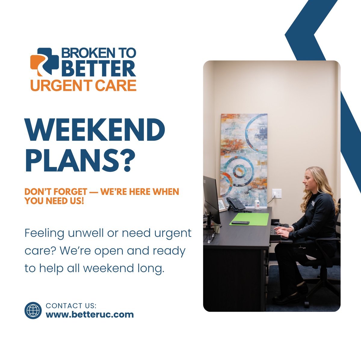 BrokenToBetter's tweet photo. Health concerns don’t take the weekend off — and neither do we.
At Broken to Better Urgent Care, we are open Saturdays and Sundays to give you fast, reliable care when you need it most.

#WeekendCare #UrgentCare #WalkInClinic #BetterToBetter #RockHillSC #FortMillSC https://t.co/Kp1ehUAhg4