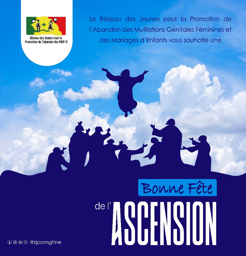 Le @Reseau_mgf souhaite une joyeuse fête de l’Ascension à toute la communauté catholique du Sénégal et du monde entier.
🌟 Que cette journée soit remplie de paix, de foi et d’espérance.
#FêteDeLASCENSION 
#Ascension2025 
#foichretienne 
#spiritualité