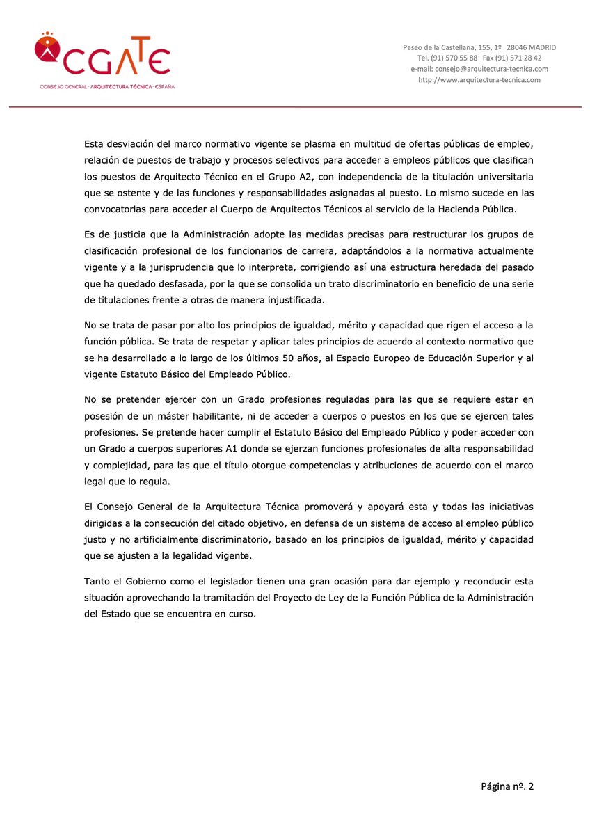👥Desde el CGATE defendemos el acceso de los Títulos de Grado al subgrupo A1 de la Función Pública, en cumplimiento del Estatuto Básico del Empleado Público.
Promoveremos y apoyaremos todas las iniciativas para la consecución de este objetivo.
cgate.es/pdf/Acceso%20d…