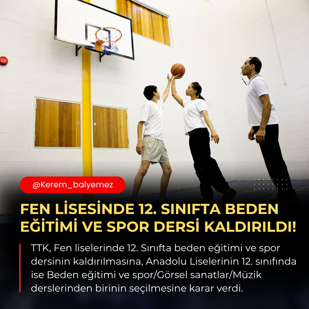Tüm dünya obezite ile savaş verirken, her yerde hareketlilik etkinlikleri düzenlenirken bizim ülkemizde liselerde beden eğitimi ve spor dersinin tamda sınav zamanı ihtiyacı olan 12. sınıflarda kalıdırılması ve seçmeli olması resmen akıl tutulmasıdır. 

<a href="/tcbestepe/">T.C. Cumhurbaşkanlığı</a> <a href="/RTErdogan/">Recep Tayyip Erdoğan</a>