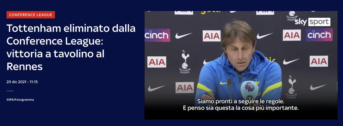 Qualunque cosa voglia dire, forse questo è il momento di ricordare quando Conte fece eliminare il Tottenham a tavolino dalla Conference non andando a giocare una partita.