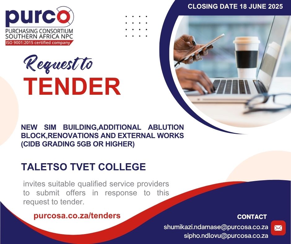 NEW TENDER ADVERT #PURCOSATenders 

Link to the tender advert: purcosa.co.za/system/files/t…

For more information, visit: purcosa.co.za/tender/15136
