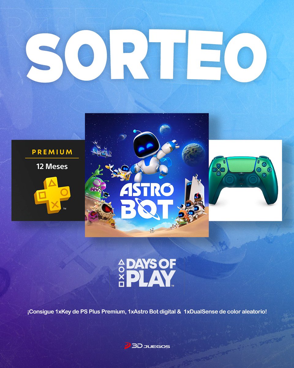 3DJuegos (@3djuegos) on Twitter photo SORTEO ๐ ยกLos Days of Playโข estรกn aquรญ y para celebrarlo sorteamos este pack!
๐น Sigue <a href="/3djuegos/">3DJuegos</a> & <a href="/PlayStationES/">PlayStation Espaรฑa</a>
๐น RT este tuit
๐น Menciona a un amigo y dinos cuรกl es el juego de tu lista al que le tienes mรกs ganas
Solo Espaรฑa y dura 24h*
#DaysOfPlay2025 #PlayStation SORTEO ๐ ยกLos Days of Playโข estรกn aquรญ y para celebrarlo sorteamos este pack!
๐น Sigue <a href="/3djuegos/">3DJuegos</a> & <a href="/PlayStationES/">PlayStation Espaรฑa</a>
๐น RT este tuit
๐น Menciona a un amigo y dinos cuรกl es el juego de tu lista al que le tienes mรกs ganas
Solo Espaรฑa y dura 24h*
#DaysOfPlay2025 #PlayStation