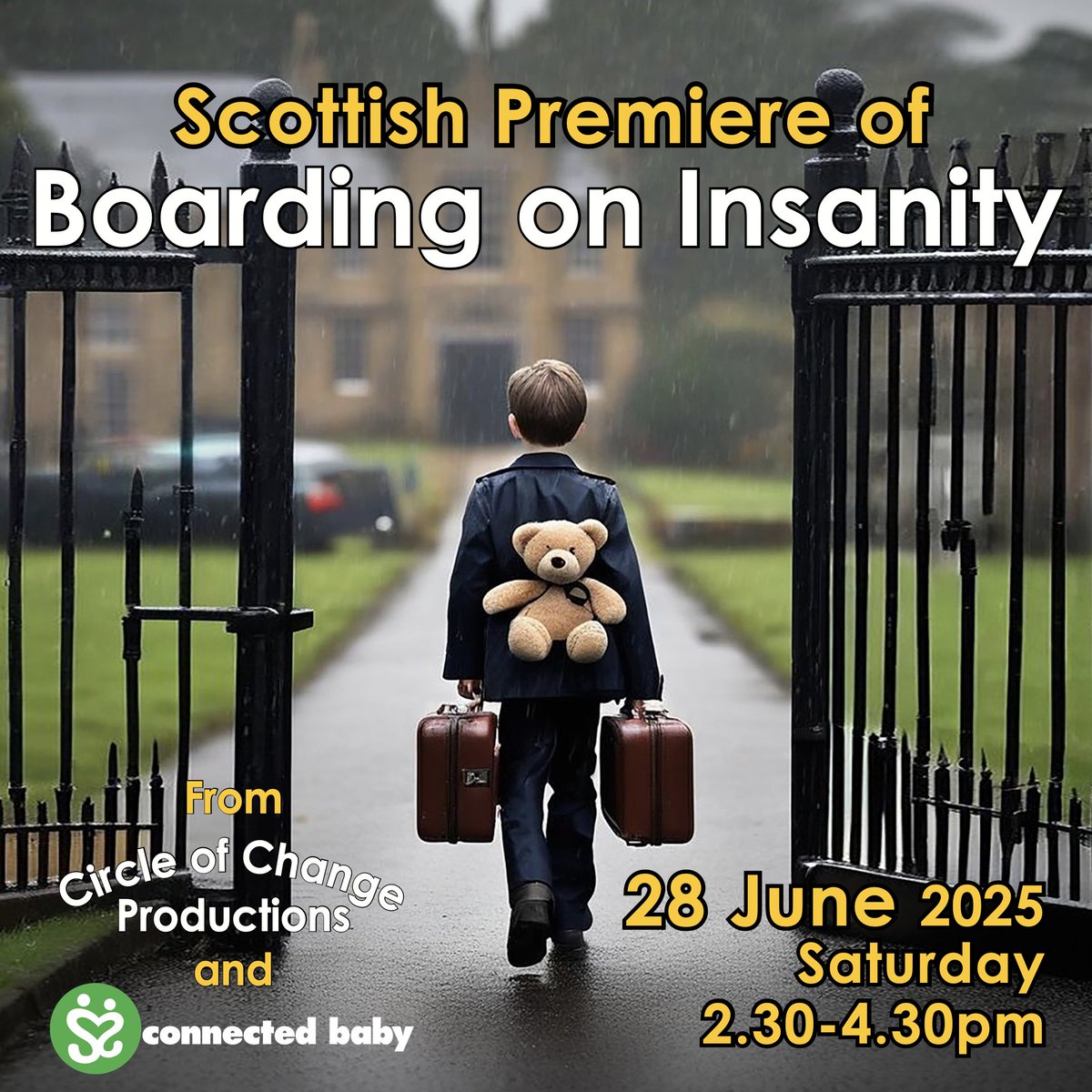 connected baby (@connectedbaby) on Twitter photo Big announcement!
We are proud to be co-hosting the Scottish Premiere of #BoardingOnInsanity. It is a privilege to be able to help <a href="/PiersCross1/">Piers Cross</a> & his team bring this film to Scottish audiences. Sat, 28 June, 2.30-4.30pm. Book here: connectedbaby.net/event/scottish… Big announcement!
We are proud to be co-hosting the Scottish Premiere of #BoardingOnInsanity. It is a privilege to be able to help <a href="/PiersCross1/">Piers Cross</a> & his team bring this film to Scottish audiences. Sat, 28 June, 2.30-4.30pm. Book here: connectedbaby.net/event/scottish…