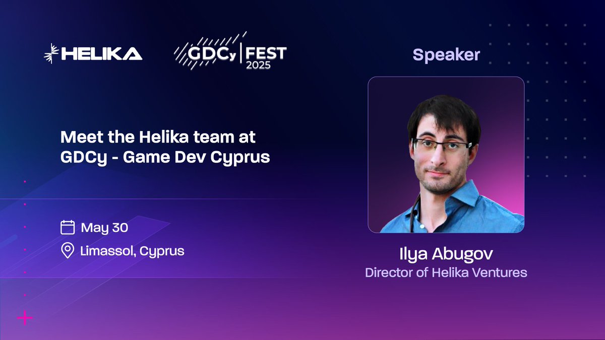 HELIKA (@helikagaming) on Twitter photo Helika Ventures is continuing its European tour and heading to Cyprus! 🇨🇾☀️
Our Director, Ilya Abugov <a href="/AbugovIlya/">Ilya Abugov - Helika 🔜 Devcom 🔜 Gamescom</a>, will be speaking at GDCy Fest, an open-air game dev conference that brings together developers and creators from across Europe in a truly unique setting.
Ilya will Helika Ventures is continuing its European tour and heading to Cyprus! 🇨🇾☀️
Our Director, Ilya Abugov <a href="/AbugovIlya/">Ilya Abugov - Helika 🔜 Devcom 🔜 Gamescom</a>, will be speaking at GDCy Fest, an open-air game dev conference that brings together developers and creators from across Europe in a truly unique setting.
Ilya will