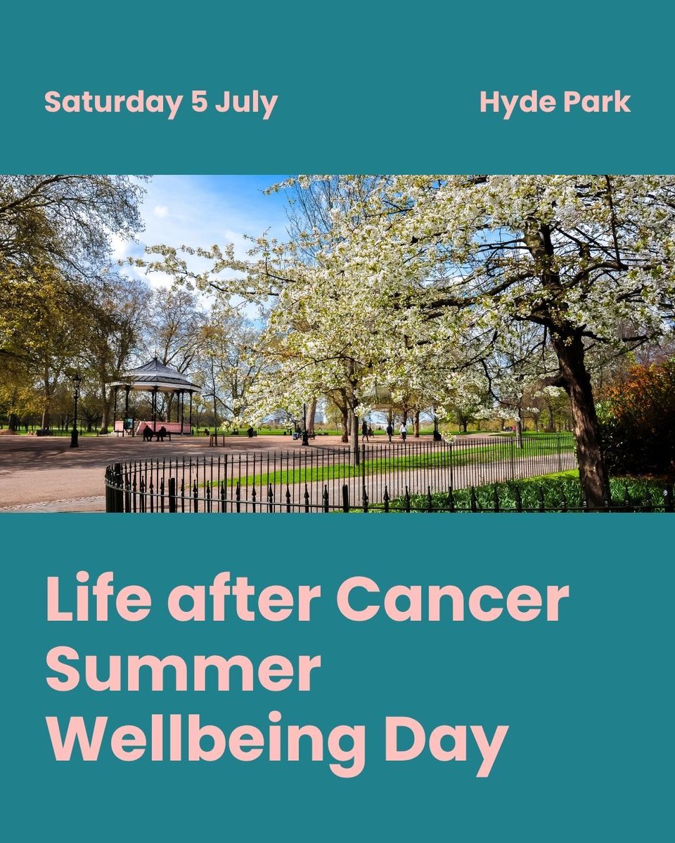WeAreLAC's tweet image. Step away from daily life and join us this summer in Hyde Park for a relaxed outdoor day with seated yoga, breathwork, journaling, a bring and share picnic and a light walk alongside others post cancer
Life after Cancer Summer Wellbeing Day
📅 Sat 5 July, 10:30am-3:30pm