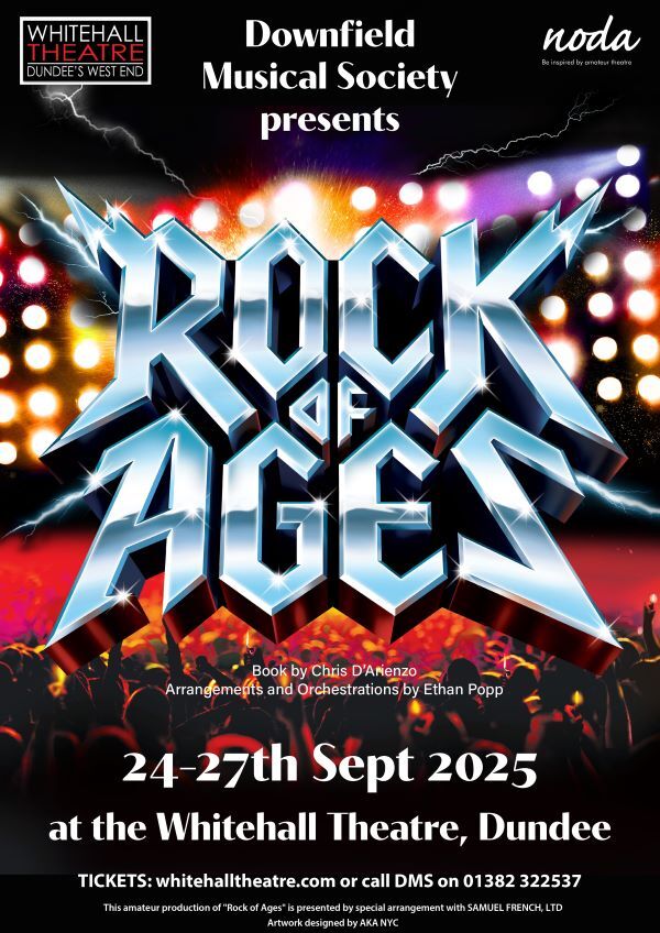 Downfield Musical Society present Rock of Ages 🎸 24th - 27th September!
🎟️ pulse.ly/icxh3rmsi6

Can Drew, Sherri and the gang save the strip – and themselves – before it’s too late? Only the music of hit bands Styx, Journey, Bon Jovi, Whitesnake and more hold the answer.
