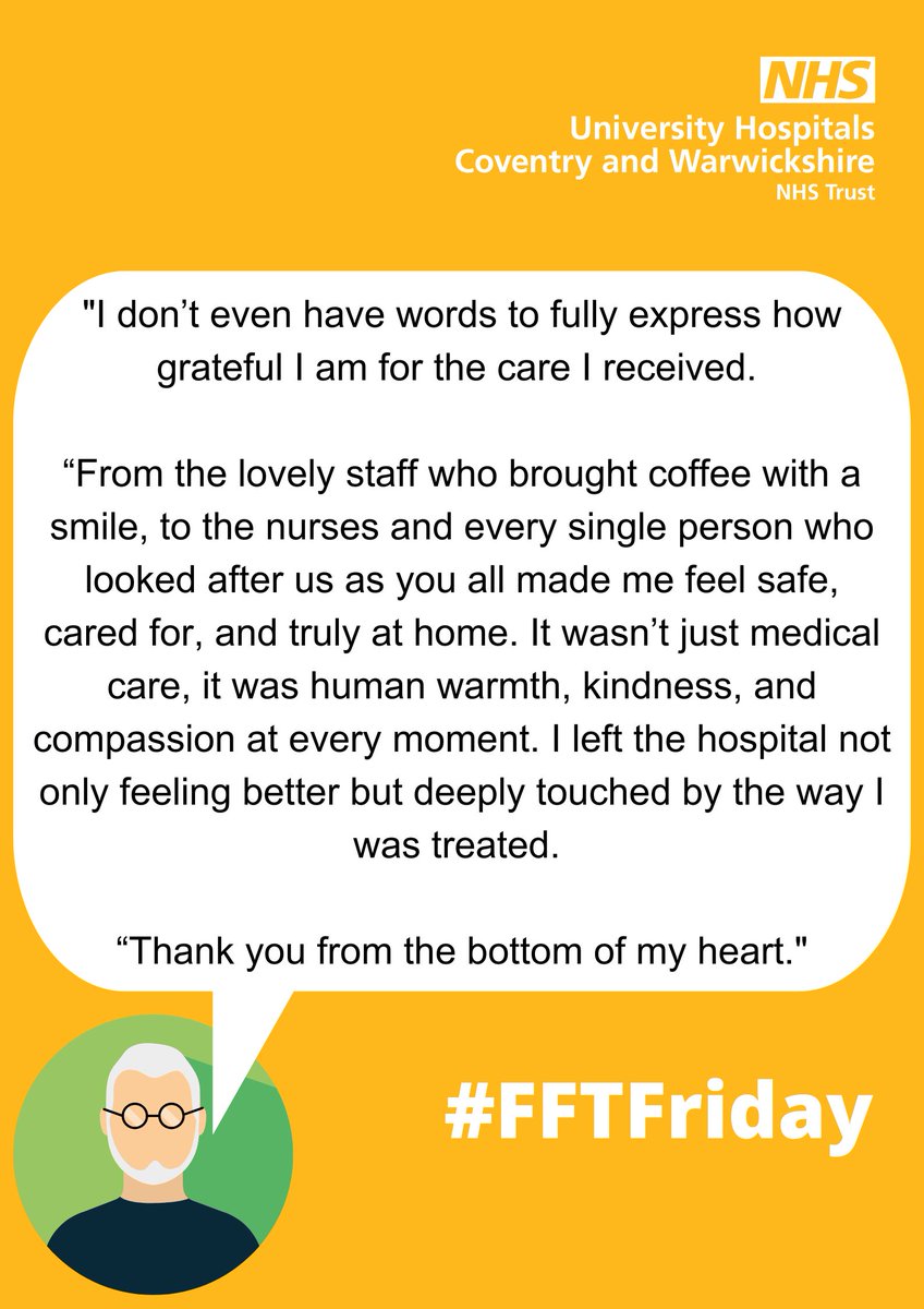 @UHCW_PatientExperience (@uhcwpatientexp) on Twitter photo Our final #FFTFriday visit this week is to Ward 43 Neurosurgery <a href="/nhsuhcw/">UHCW NHS Trust</a>.
This patient wanted to say a huge #Thankyou to the lovely staff that made them feel safe, cared for and deeply touched by the care and treatment they received.
#WhatMattersToYouMattersToUs #FFTFriday Our final #FFTFriday visit this week is to Ward 43 Neurosurgery <a href="/nhsuhcw/">UHCW NHS Trust</a>.
This patient wanted to say a huge #Thankyou to the lovely staff that made them feel safe, cared for and deeply touched by the care and treatment they received.
#WhatMattersToYouMattersToUs #FFTFriday