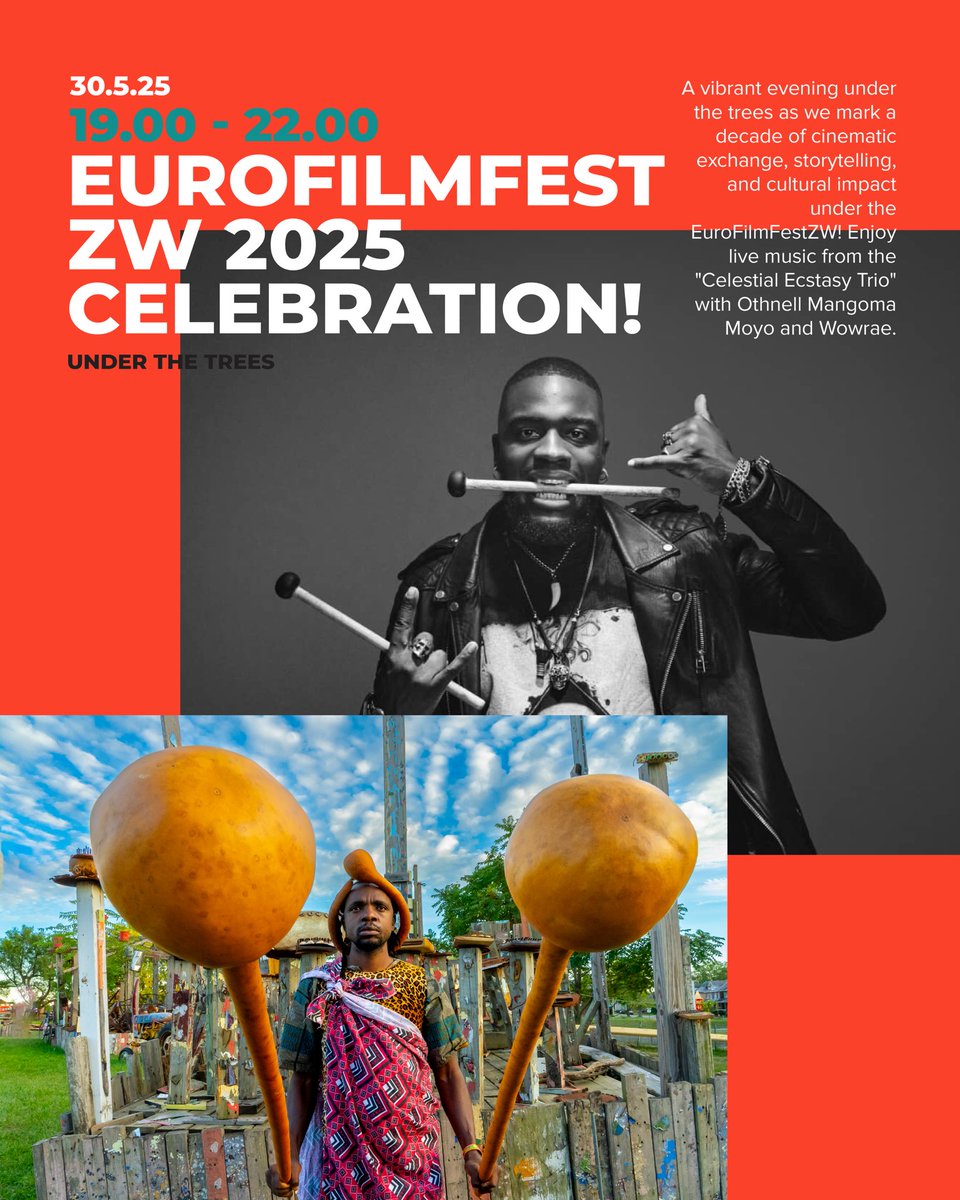 EU Delegation to Zimbabwe ๐ช๐บ (@euinzim) on Twitter photo ๐ฌ Lights, Camera, 10 Years of Action! ๐
The European Film Festival Zimbabwe is back โ and weโre celebrating 10 incredible years of stories that inspire, challenge, and connect us.
๐ Harare | Mbare Art Space
๐
Friday 30 May โ Sunday 1 June 2025
๐๏ธ Free entry!
๐๐๐ฅคCash Bar ๐ฌ Lights, Camera, 10 Years of Action! ๐
The European Film Festival Zimbabwe is back โ and weโre celebrating 10 incredible years of stories that inspire, challenge, and connect us.
๐ Harare | Mbare Art Space
๐
Friday 30 May โ Sunday 1 June 2025
๐๏ธ Free entry!
๐๐๐ฅคCash Bar