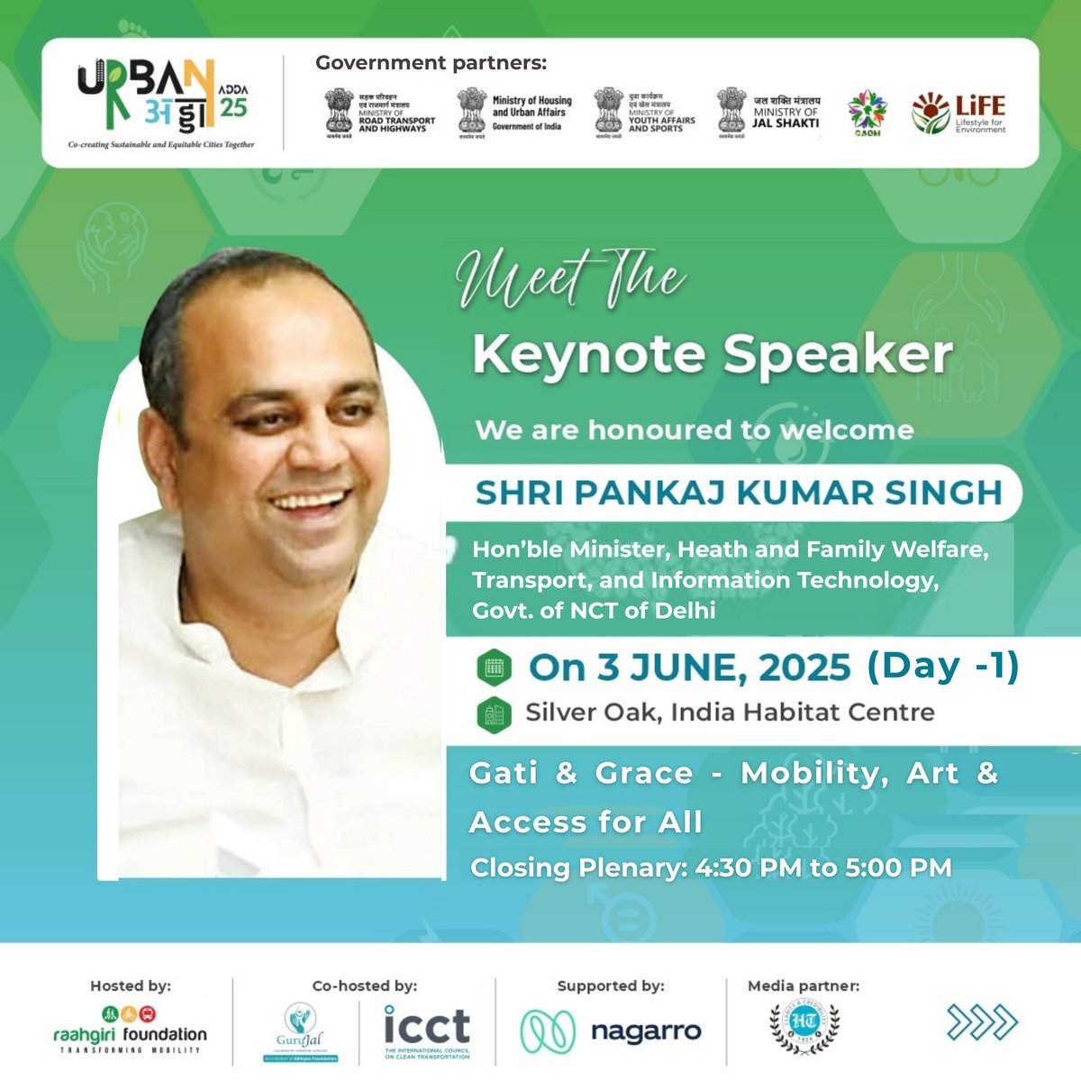 Raahgiri Foundation (@raahgiri_fdn) on Twitter photo 🛑 Closing Plenary Spotlight 🛑
We are honoured to have Shri Pankaj Kumar Singh (<a href="/drpankajbjp/">Pankaj Kumar Singh</a>), Hon’ble Minister of Health & Family Welfare, Transport, and IT, Govt. of NCT of Delhi, join us for the closing plenary on Day 1 of #UrbanAdda.
From healthier cities to smarter 🛑 Closing Plenary Spotlight 🛑
We are honoured to have Shri Pankaj Kumar Singh (<a href="/drpankajbjp/">Pankaj Kumar Singh</a>), Hon’ble Minister of Health & Family Welfare, Transport, and IT, Govt. of NCT of Delhi, join us for the closing plenary on Day 1 of #UrbanAdda.
From healthier cities to smarter