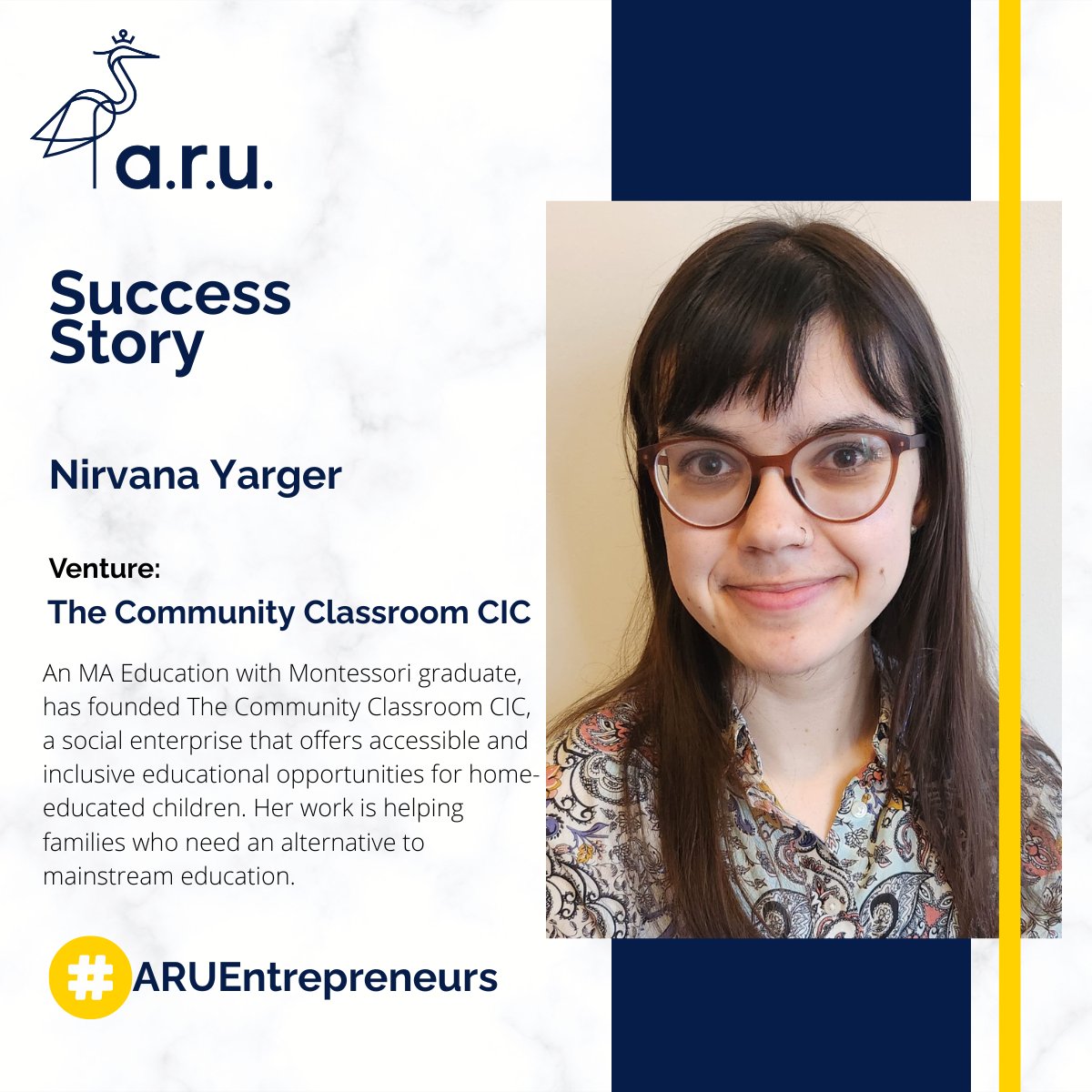 Meet Nirvana Yarger, an MA Education with Montessori graduate and founder of The Community Classroom CIC - a social enterprise dedicated to creating accessible, inclusive educational opportunities for home-educated children. Read full story here shorturl.at/EycMx
