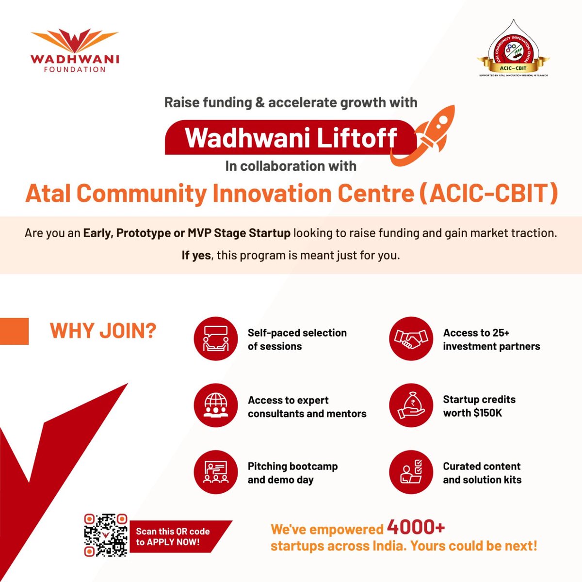 CbitAcic's tweet photo. Liftoff Accelerator by ACIC CBIT x Wadhwani is here! 12 weeks of growth, mentoring &amp; $150K credits.
#StartupTelangana #LiftoffAccelerator #ACICCBIT
Apply now: https://t.co/k2pQxsxXHZ

@meitystartuphub
@teamTGIC
@NITIAayog
@AIMtoInnovate
@startupindia
@CBIThyd https://t.co/hYIOGG1Vhk
